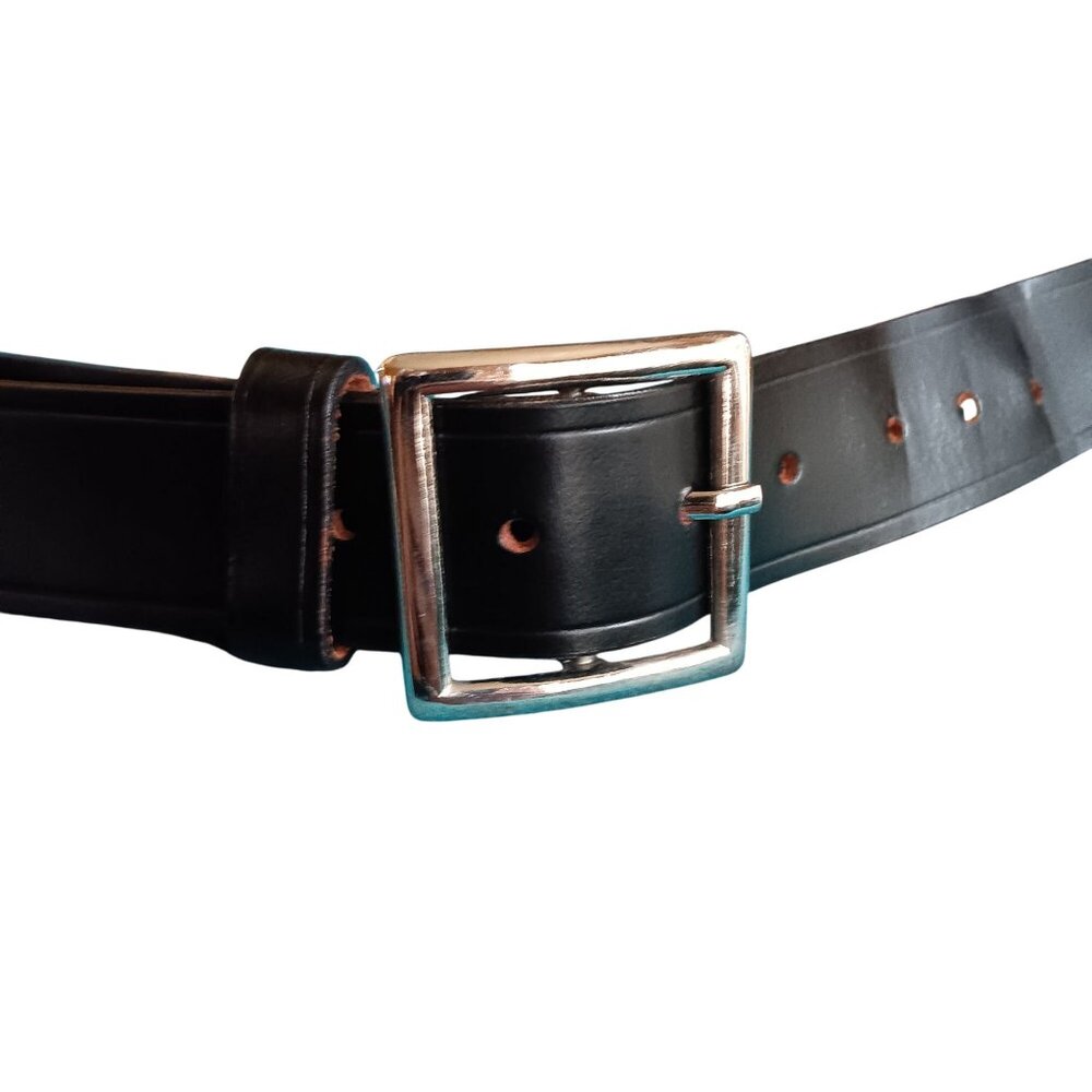 Vintage Mens 44 Leather Black India 1990's With Silver Buckle